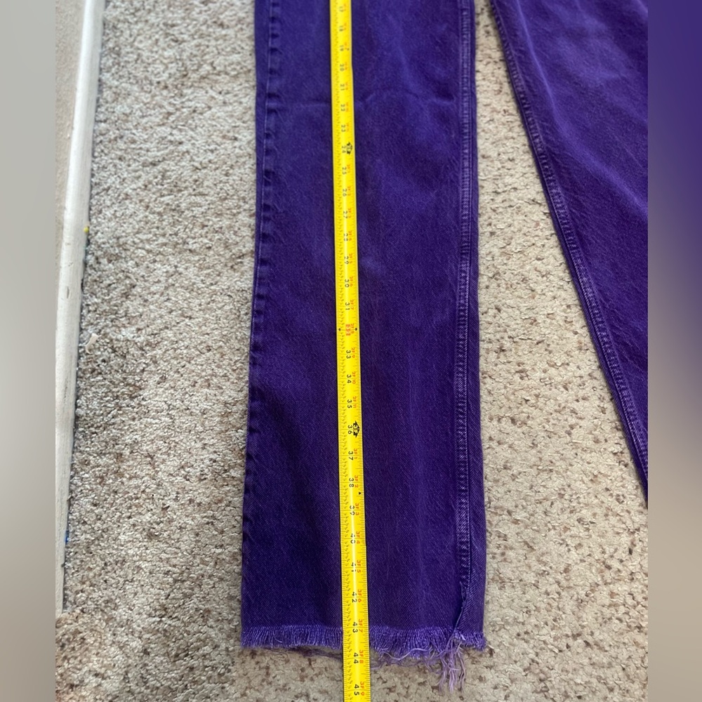 Zara Women size 6 Purple High Rise Straight Leg Jeans Raw Hem and Pockets - Picture 9 of 11